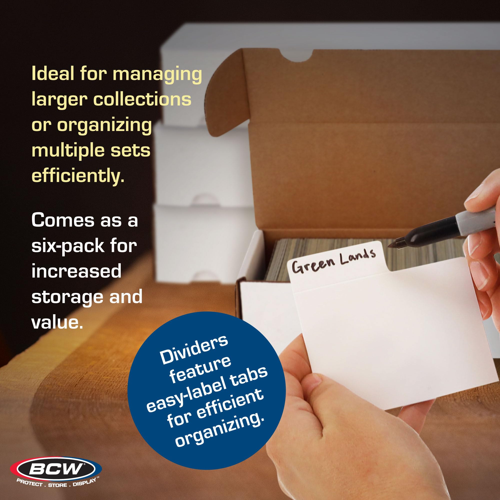 BCW Lot de 6 boîtes de rangement en carton ondulé 800 carats avec 30 intercalaires horizontaux | Rangement sécurisé pour cartes à collectionner, TCG et cartes de sport | Boîtes de rangement en carton