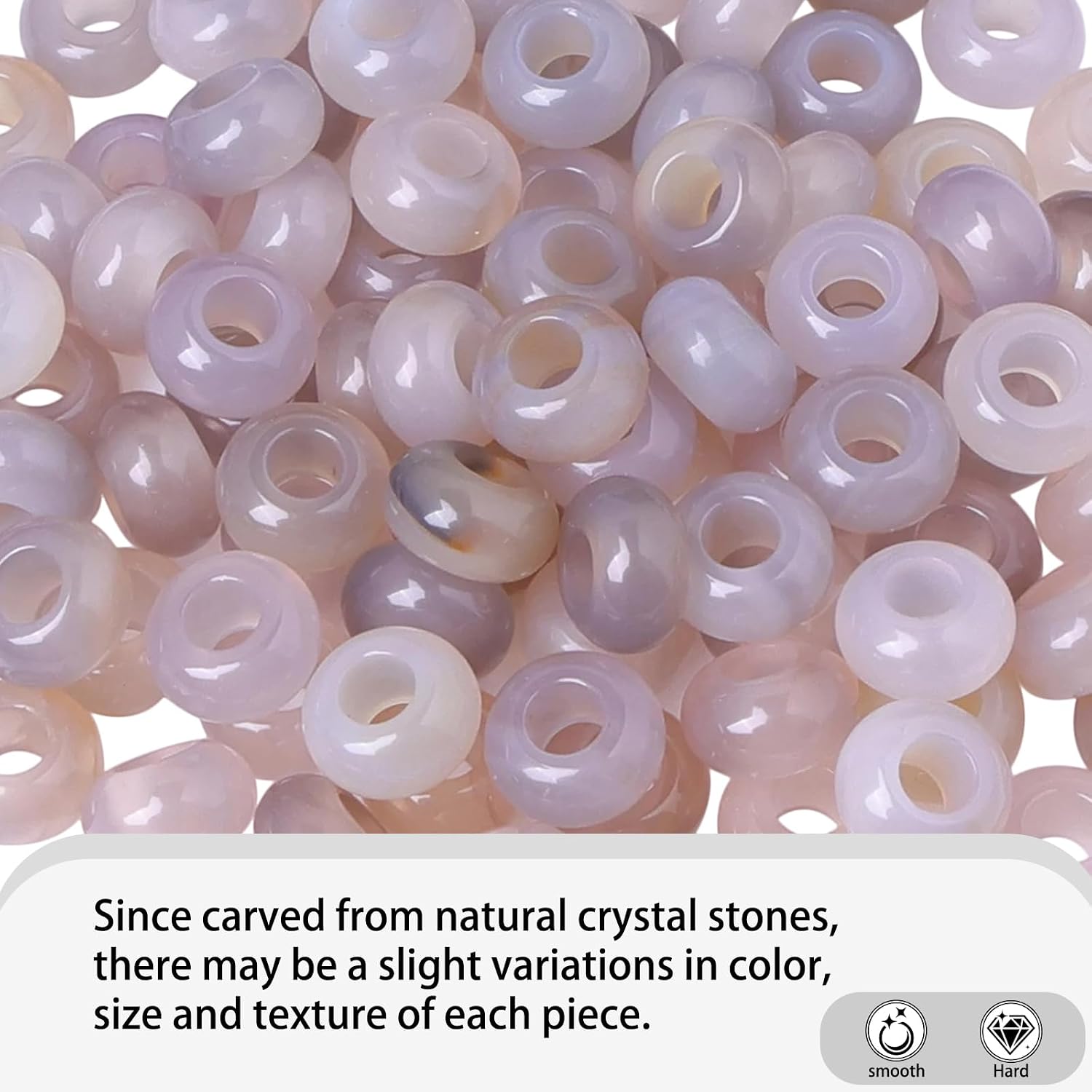 Sportmusies 10pcs Gray Agate Round Rondelle Large Hole Loose Beads image 3