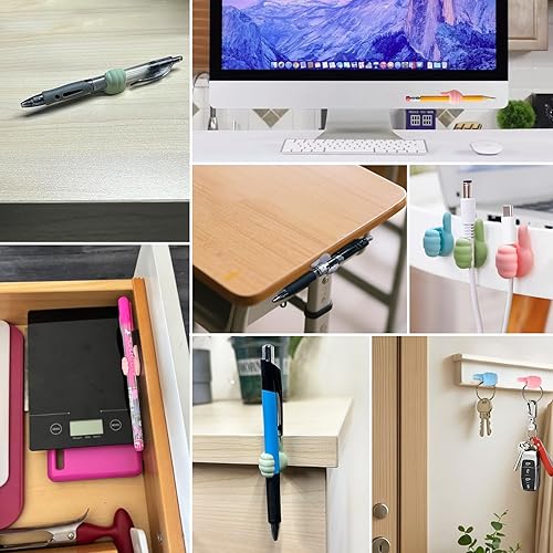 Miniatura 9 de AIERSA Portalápices para escritorio, 10 soportes para bolígrafos para accesorio de portapapeles de aula, soporte adhesivo de silicona para escuela,