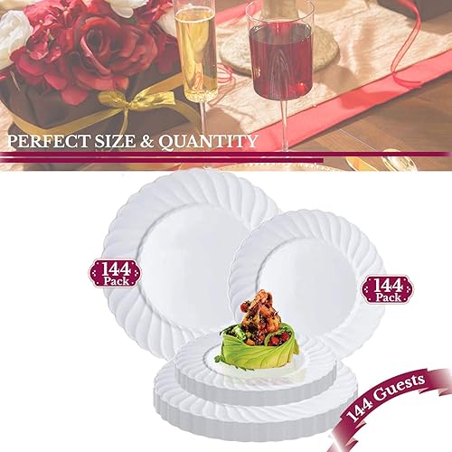 Miniatura 5 de Smarty Had A Party Elegante juego de vajilla desechable de plástico resistente, platos de plástico acampanados, juego combinado para bodas,