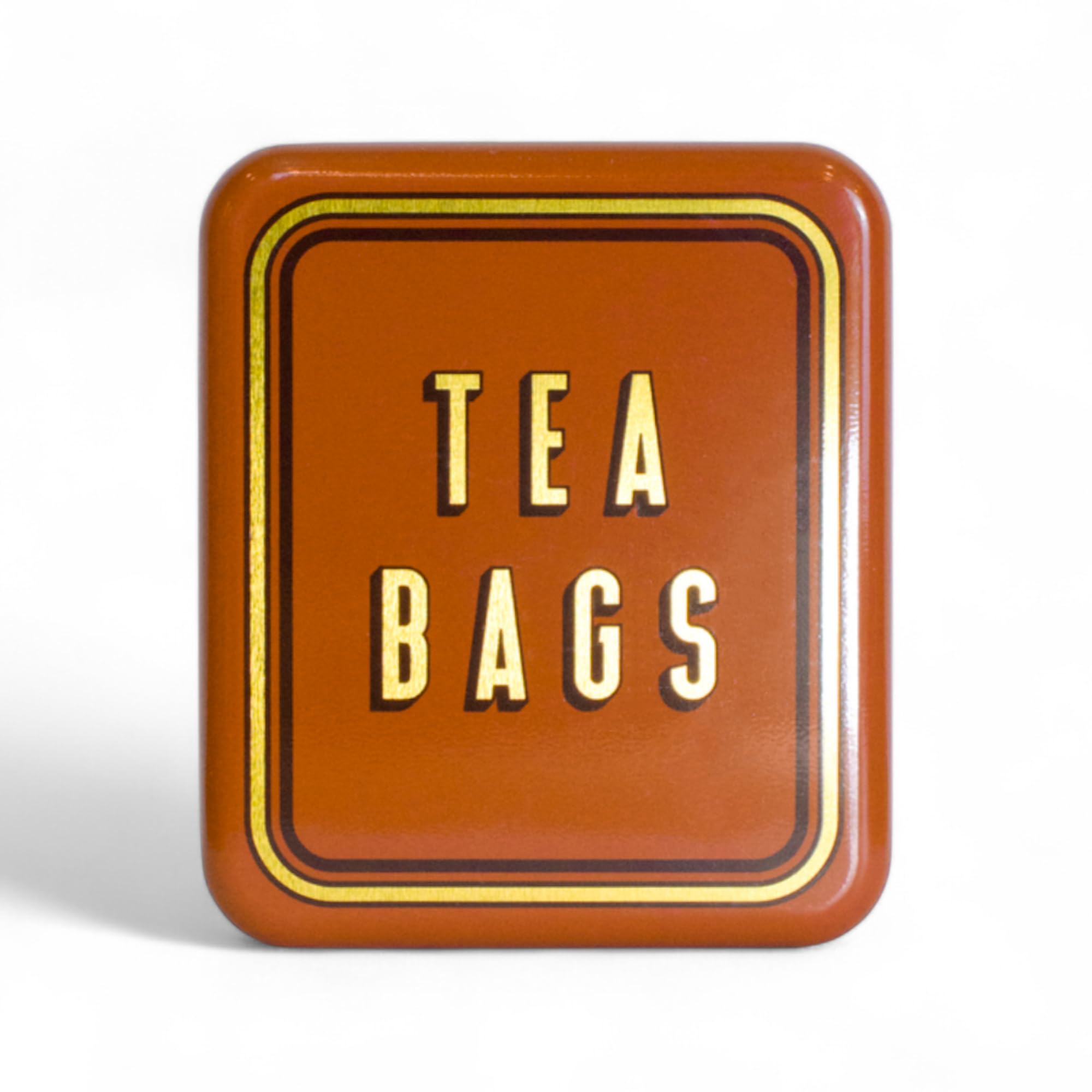 TINIT Tea Bag Travel Tin 'Tea Bags' - Portable Metal Tea Bag Storage Box Teabags, Pocket-Sized Container Commuting Gifts Tea Lovers Coffee (Gold on Burnt Orange)