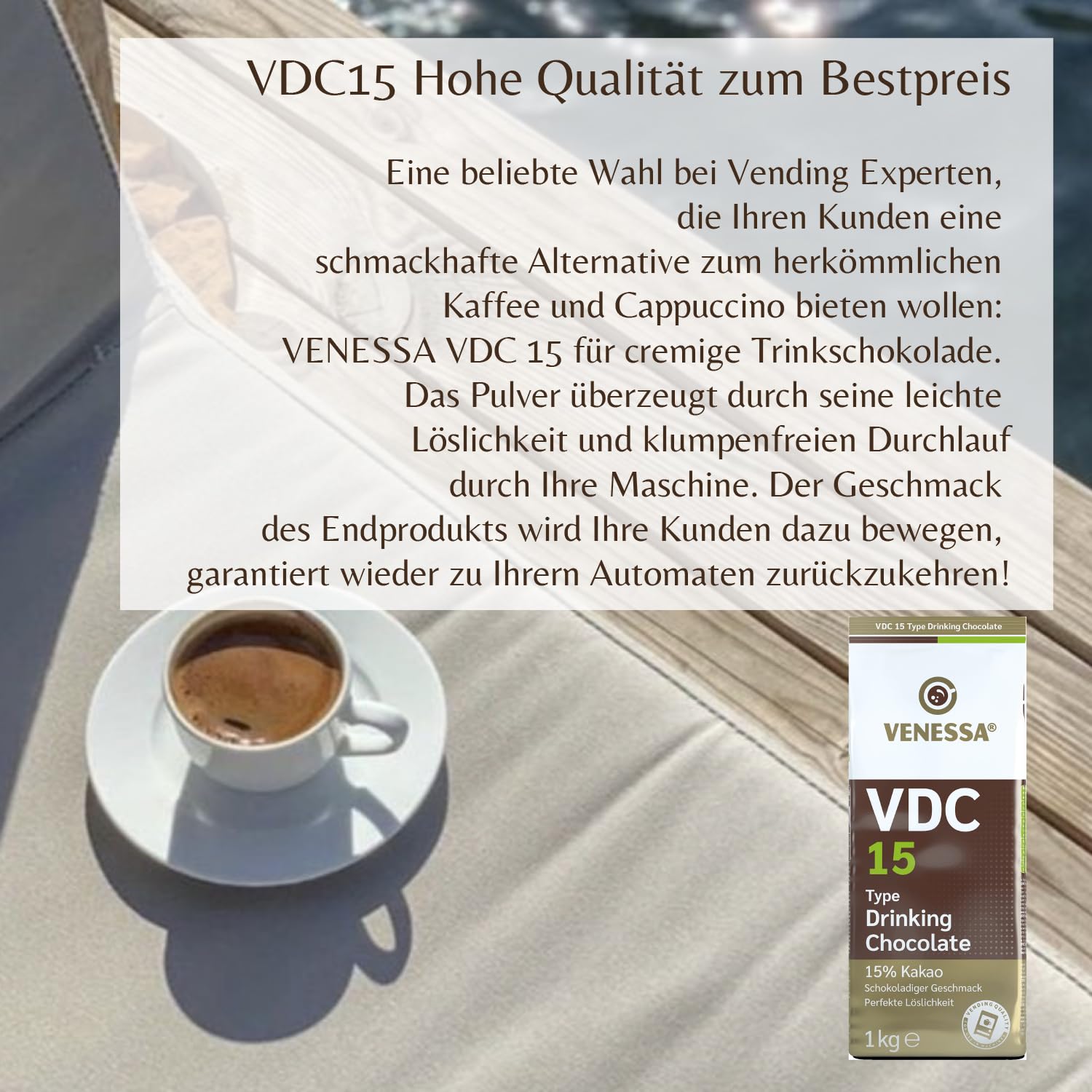 Venessa VDC 9 - Chocolate para beber (5 x 1 kg, 9% de cacao y leche, cacao en polvo para gastro, máquinas expendedoras, ligeramente dulce, agradable