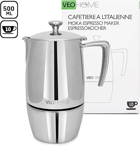 Miniatura 9 de VeoHome Cafetera espresso para estufa, 10 tazas de 16.9 fl oz, olla de inducción de acero inoxidable para múltiples estufas, irrompible y apta para