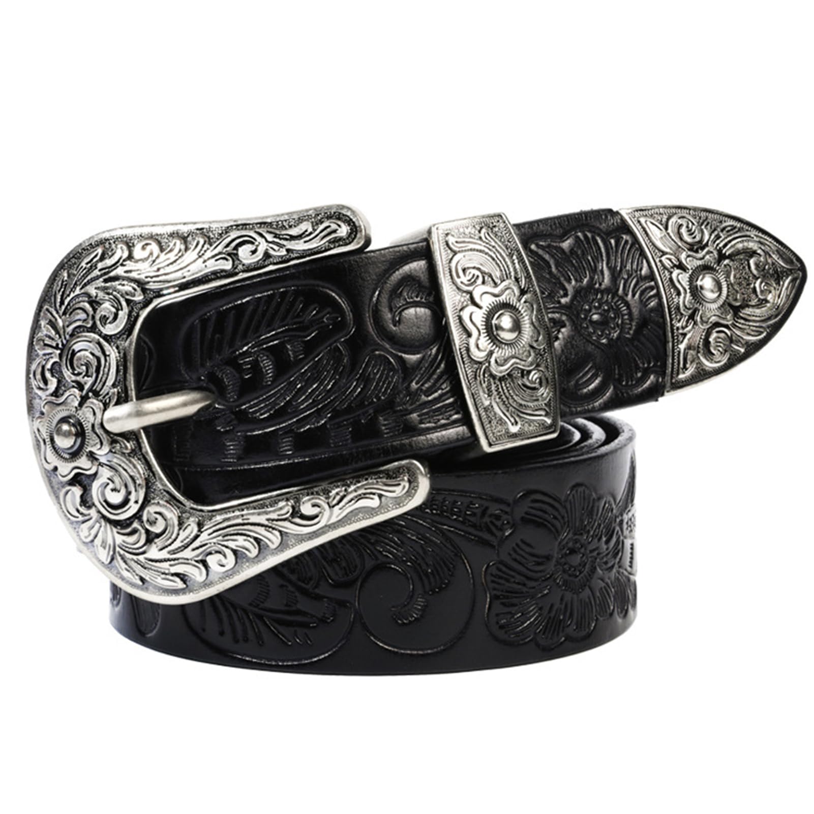 Cintura Western Da Uomo E Donna Con Incisione Floreale, Stile Vintage Country, In Vera Pelle Grande Fibbia Incisa, Larghezza 3,8 Cm