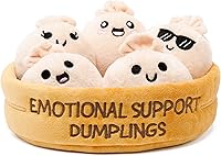 Relatable Emotional Support Dumplings Plush Set: 5 Cute Valentines Day Stuffed Animals with Basket - Funny Gifts for Teens & Friends