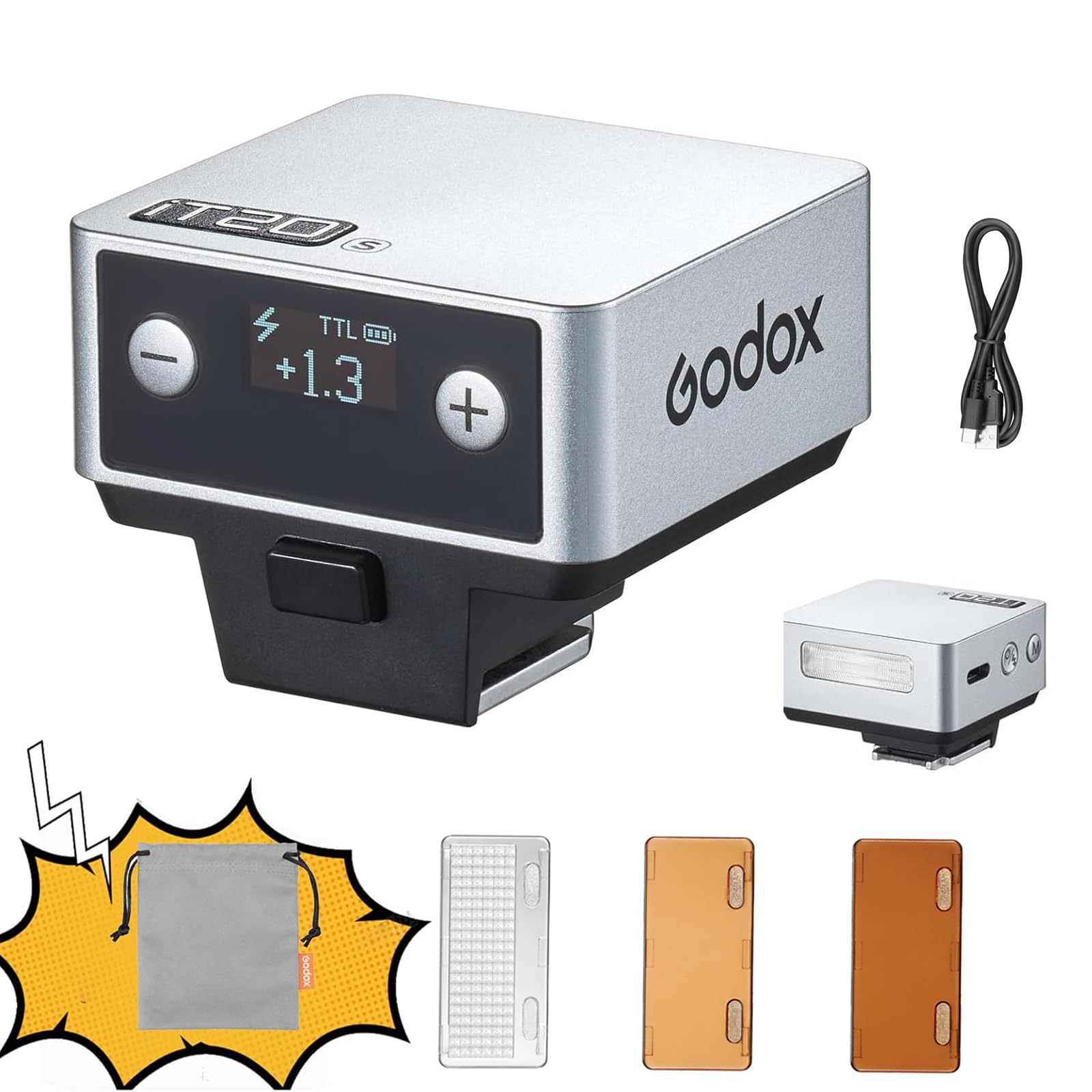 Godox iT20 S TTL Appareil Photo Flash Speedlight 700 Temps de Flash, 1,5 s Temps de Recyclage avec filtres de Couleur magnétiques pour Les appareils Photo Sony (Argent, pour Sony)