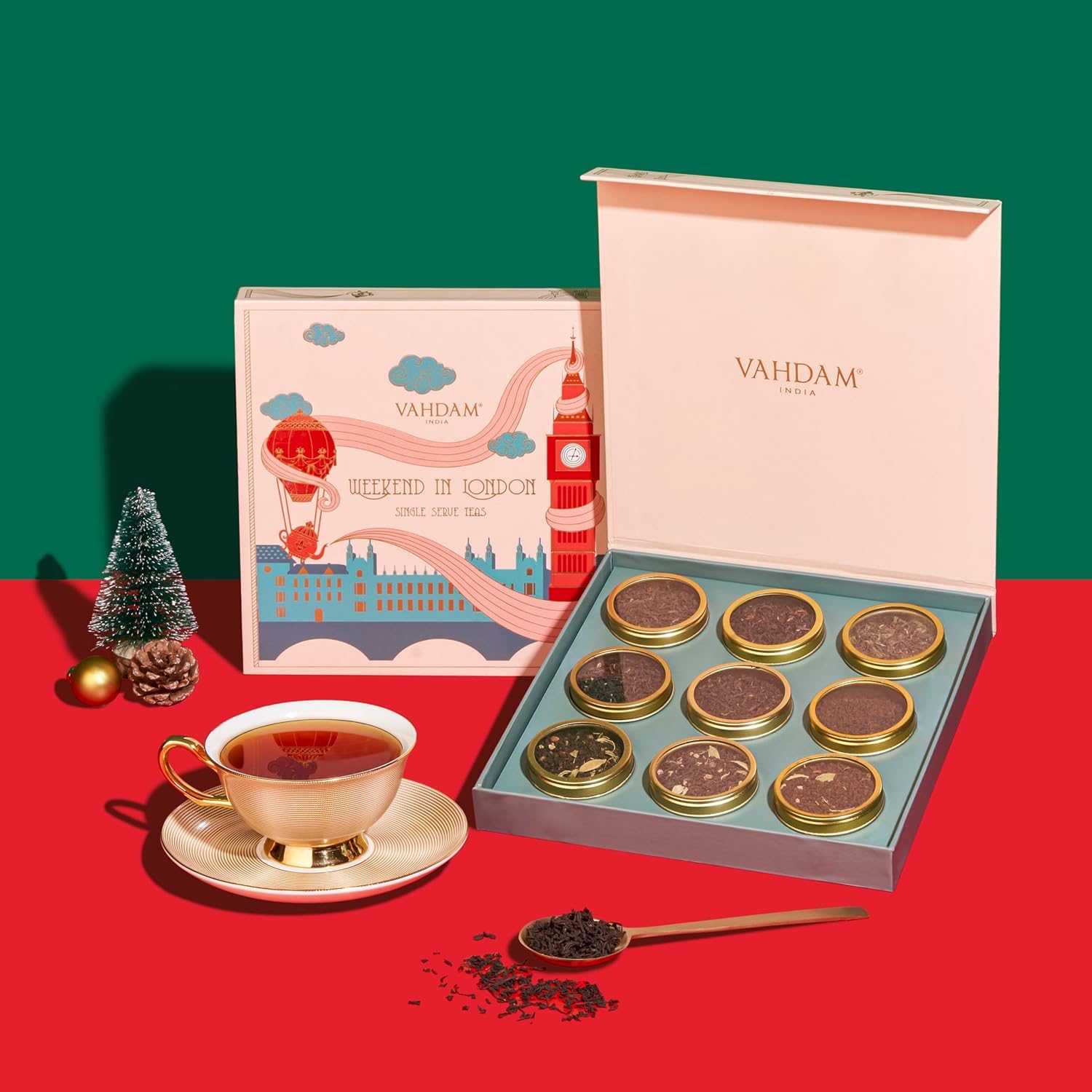 VAHDAM, Luxury Tea Gift Set | 24 Unique Loose Leaf Teas in Tin Caddies - Premium Tea Gift Box |Gluten Free & Non GMO | Gifts for Women, Men & Adults: Weekend in London Tea Gift Set