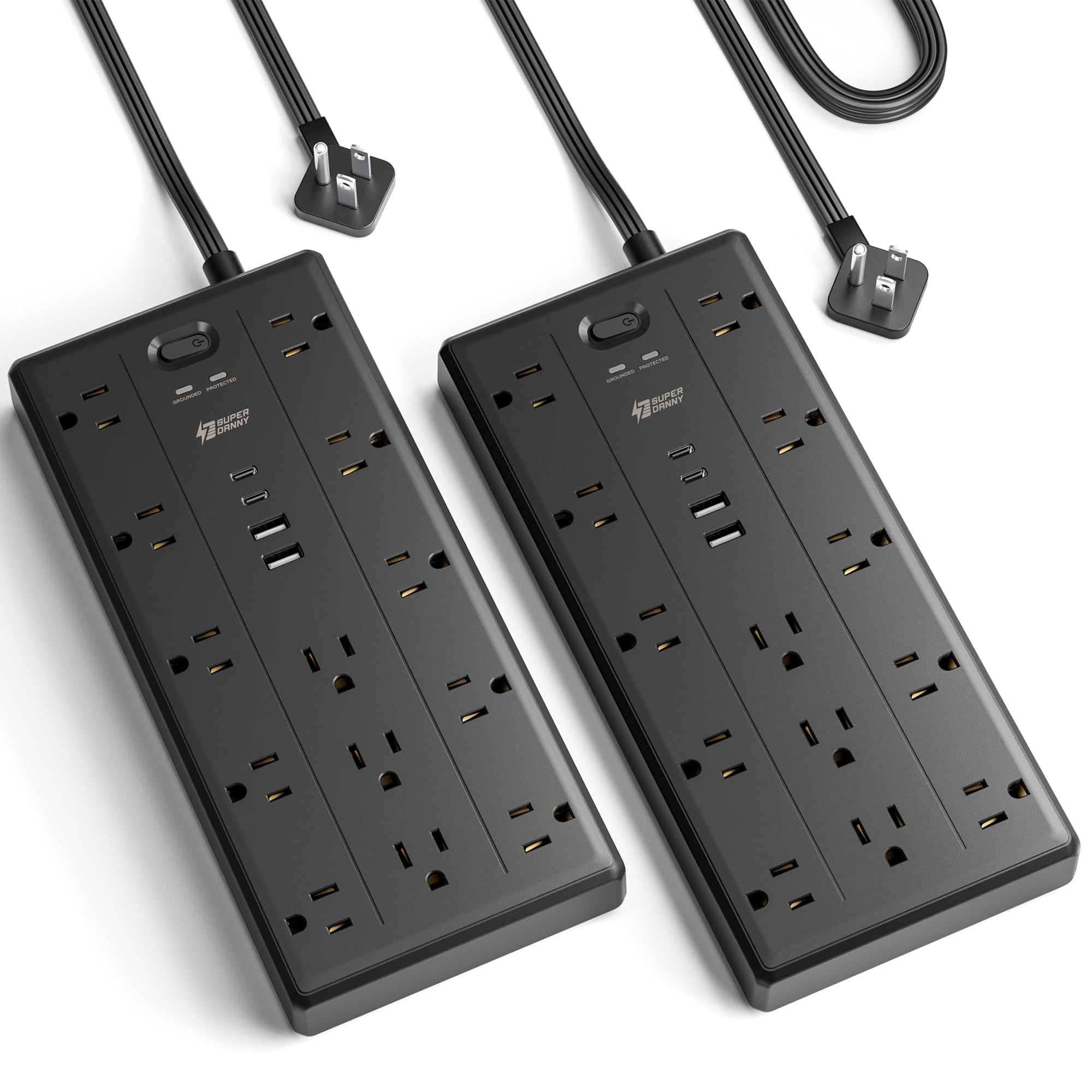 SUPERDANNY 6Ft Extension Cord with Multiple Outlets, 2 Pack Power Strip