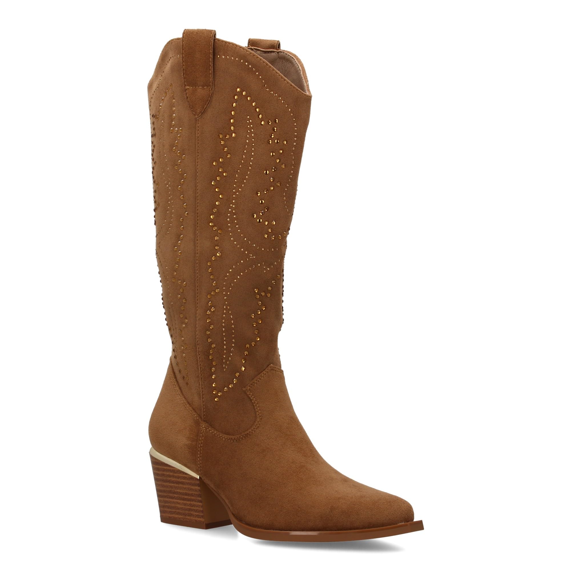 Botas de Mujer con Diseno de Brillantes en la Cana, Tacon Cubano de 6cm. Estilo Cowboy con Cierre de Cremallera.