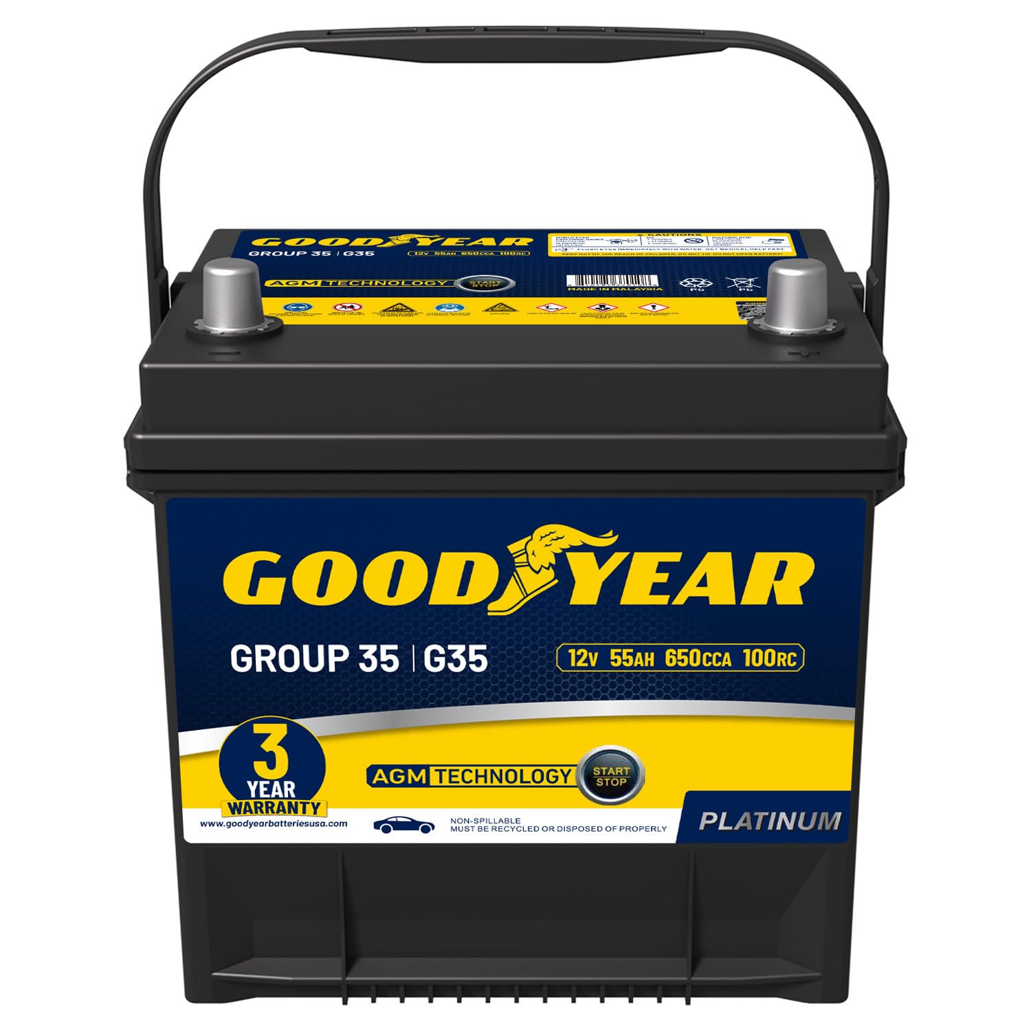 Goodyear 35-AGM BCI Group Size 35 12V 55 AH, 650 CCA