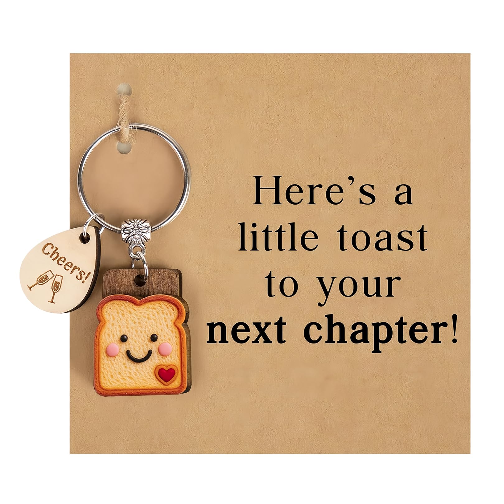 Keyrings for Women,Keychain Gift Good Luck Wood Toast with Bread Slice Pendant Keyring New Job Beginnings Gifts,for Congratulations Farewell Coworker Leaving Inspirational Family Friends Teacher