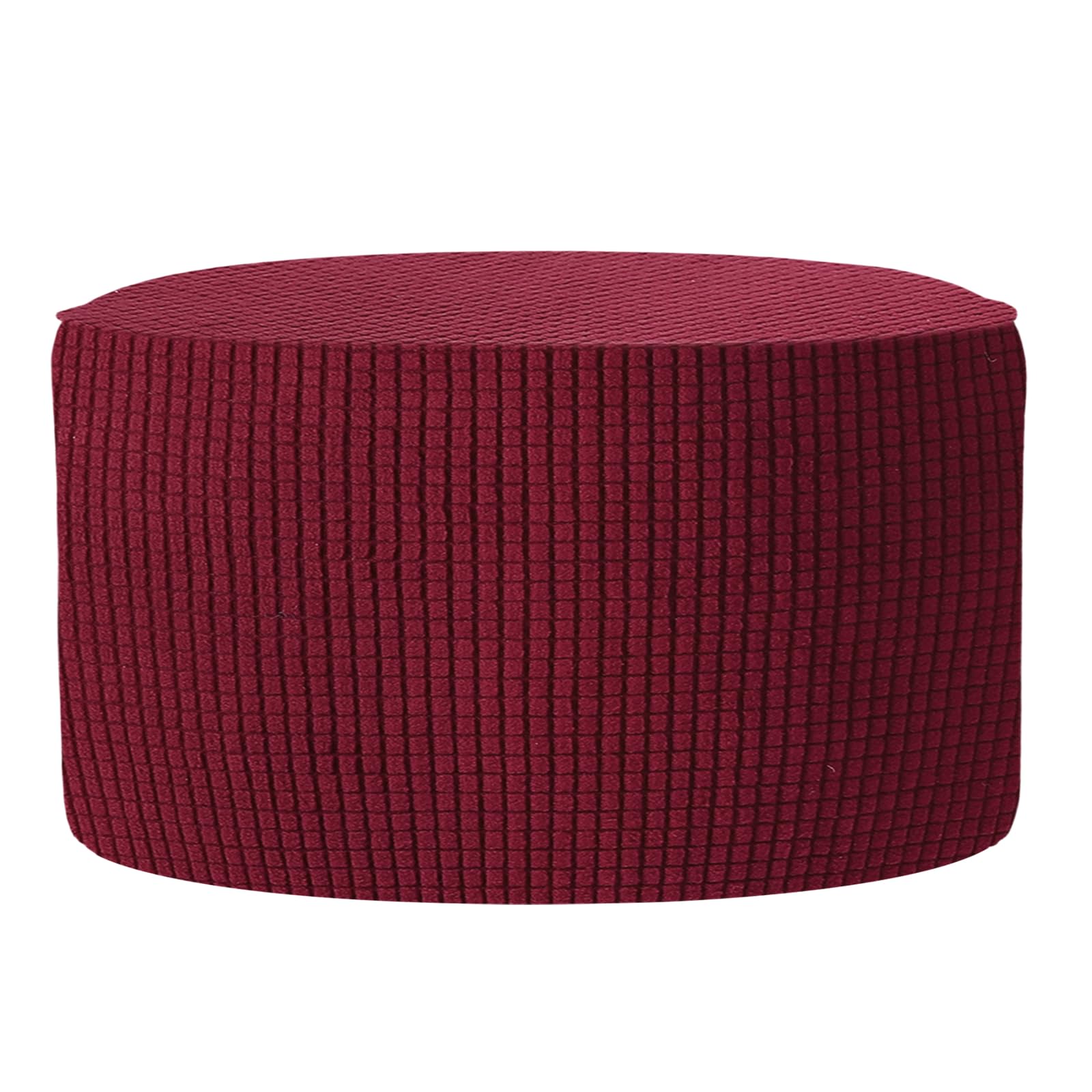 sourcing map Ottomen Cover Round, Jacquard Ottomen Slipcover with Elastic Bottom Fit 50cm-58cm/19.7"-22.8" Diameter, Stretchable Footrest Stool Covers for Furniture Protector, Burgundy