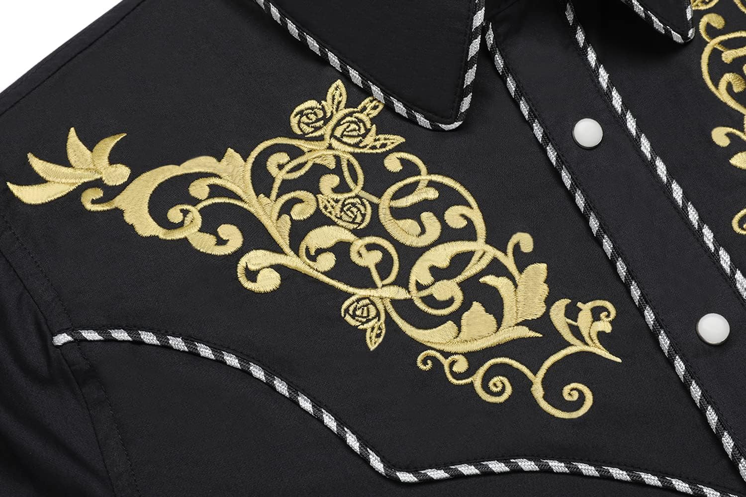 JoZorro Men's Long Sleeve Pearl Snap Shirt Rhinestone Cowboy Cut Western Embroidered Casual Button Down Shirt - Image 6