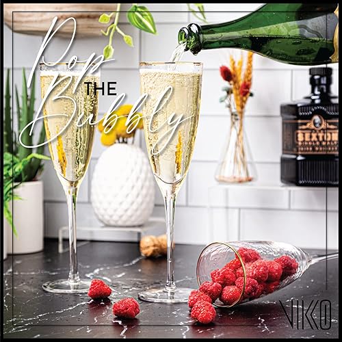Miniatura 2 de Vikko Copas de champán, 8 onzas, copas de champán decorativas para tostar, vaso martillado con borde dorado, juego de 2 elegantes copas de vino