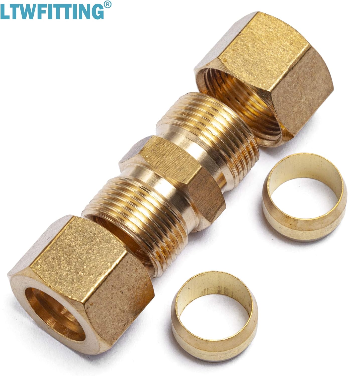 LTWFITTING 7/16-Inch OD Compression Union,Brass Compression Fitting(Pack of 20)