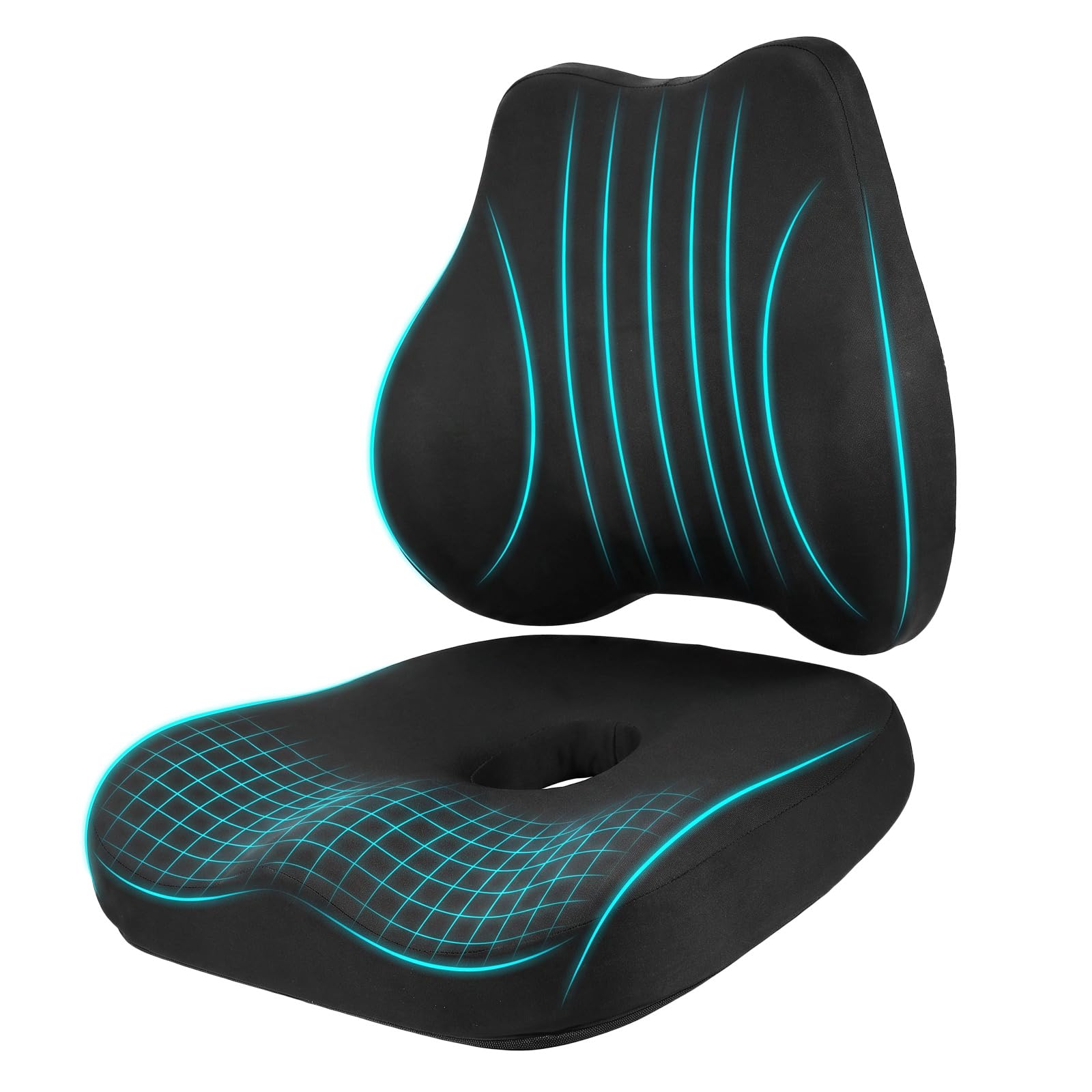 Seat Cushion and Lumbar Support - Memory Foam Coccyx Cushion and Back Support for Tailbone & Back Pain Relief Ergonomic Chair Cushion for Home Office Car and Wheelchair Car Seat Cushions for Driving
