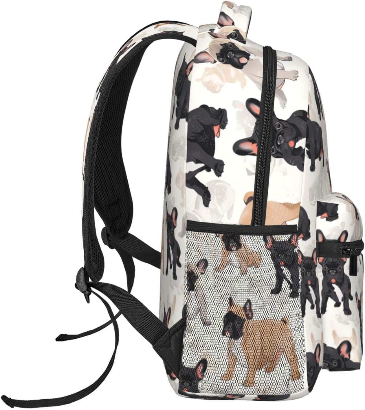 Playful French Bulldog Backpack with Cushioned Straps for Laptop Tablet,11.4×5.9×15.7in,Cute Puppy Back Pack for Travel School,Multi-Pocket Storage Bookbag,Ideal Gifts for Teens Dog Lovers