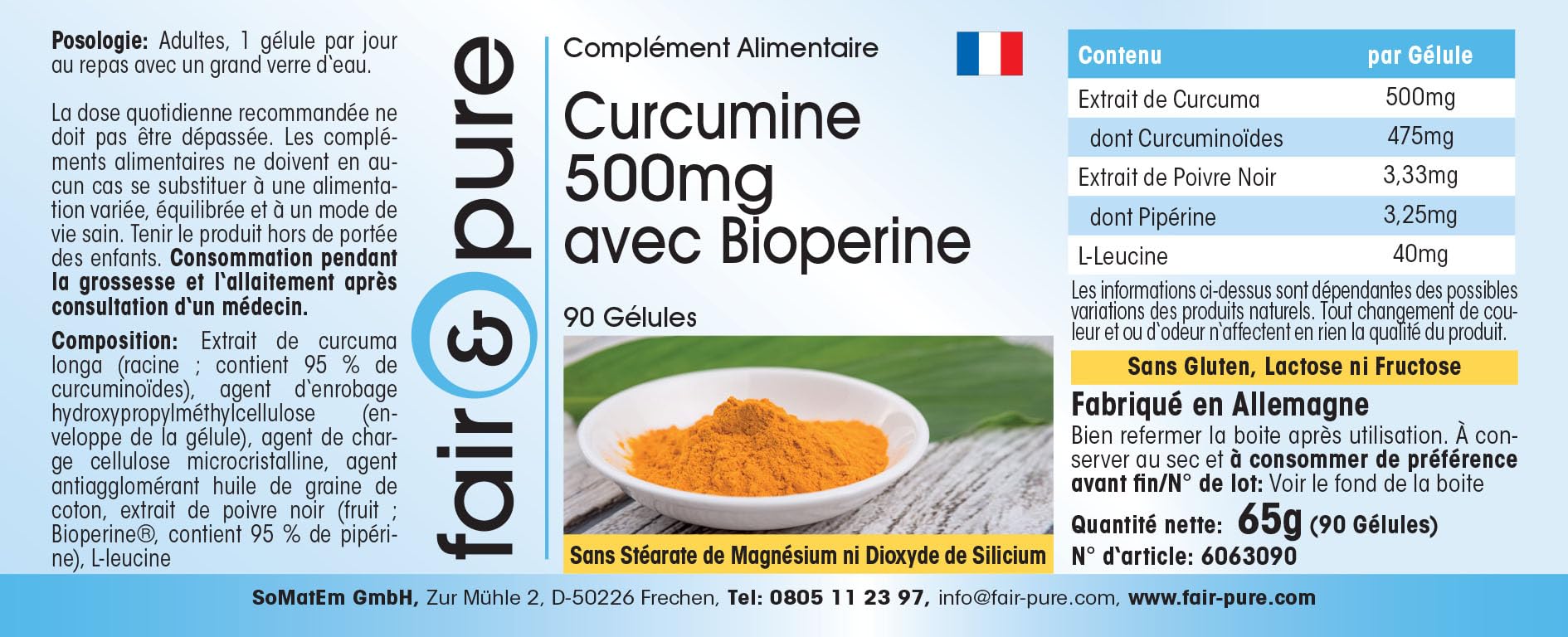 Fair & Pure® - Curcuma in capsule con Pepe Nero - Curcumina 500mg - 95% Piperina - Vegano - 90 Capsule