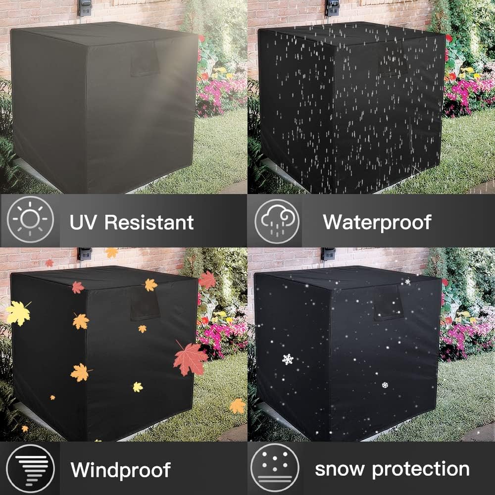 Square Air Conditioner Cover for Outdoor Units, Patio Heavy Duty Central Air Conditioner Covers Waterproof DustProof Full Protection Furniture AC Cover with Storage Bag (38x38x40in)