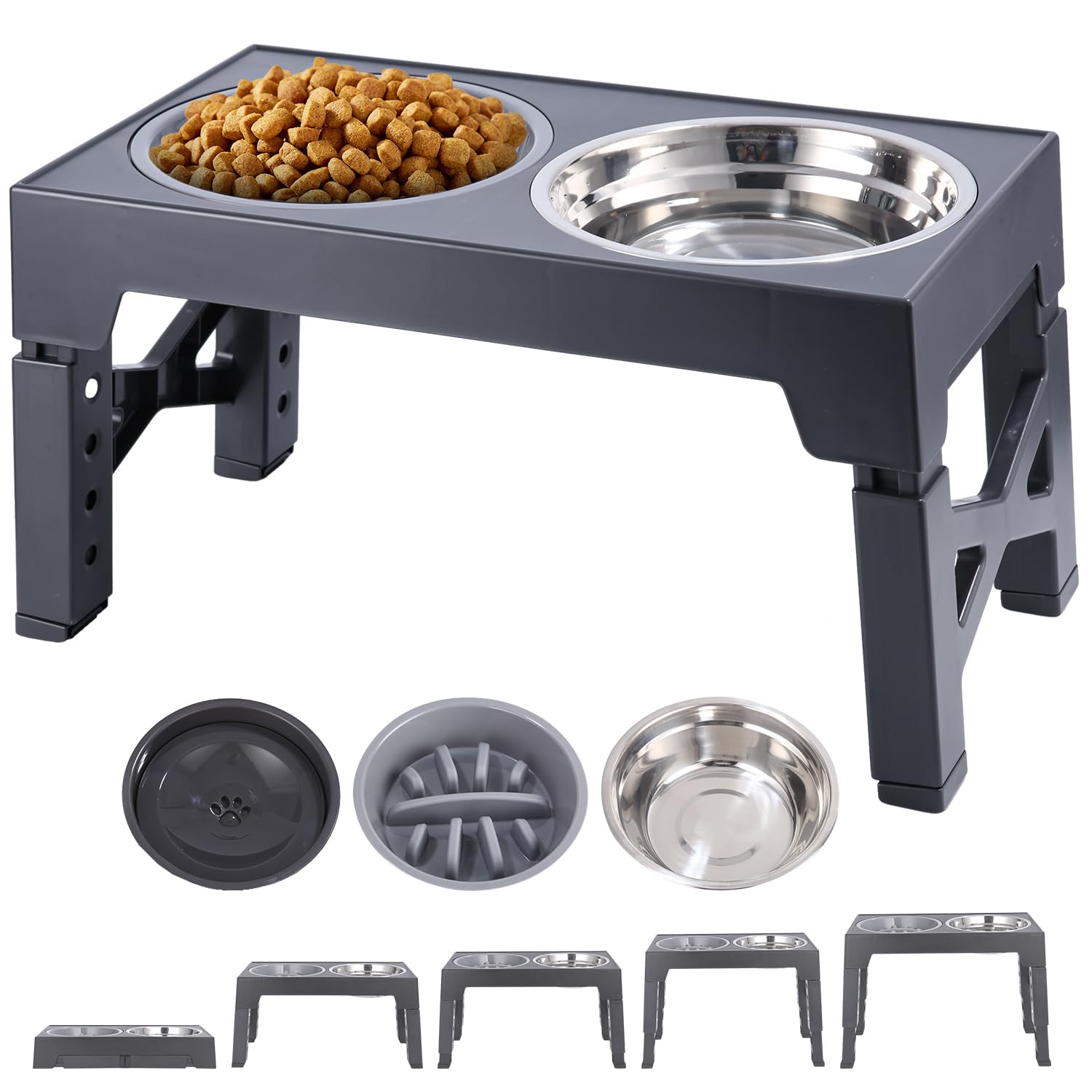 Toaren Comedero para Perros Elevado,Comedero Perro Elevado Comedero Elevado Perro Grande,5 Alturas Ajustables,con Cuencos de Acero Inoxidable y Comedero Perro Antivoracidad,para Perro Mediano y Grande