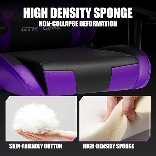 Miniatura 8 de GTRACING Silla de juegos, silla ergonómica de oficina para computadora con soporte lumbar y reposacabezas, silla giratoria de videojuegos con altura