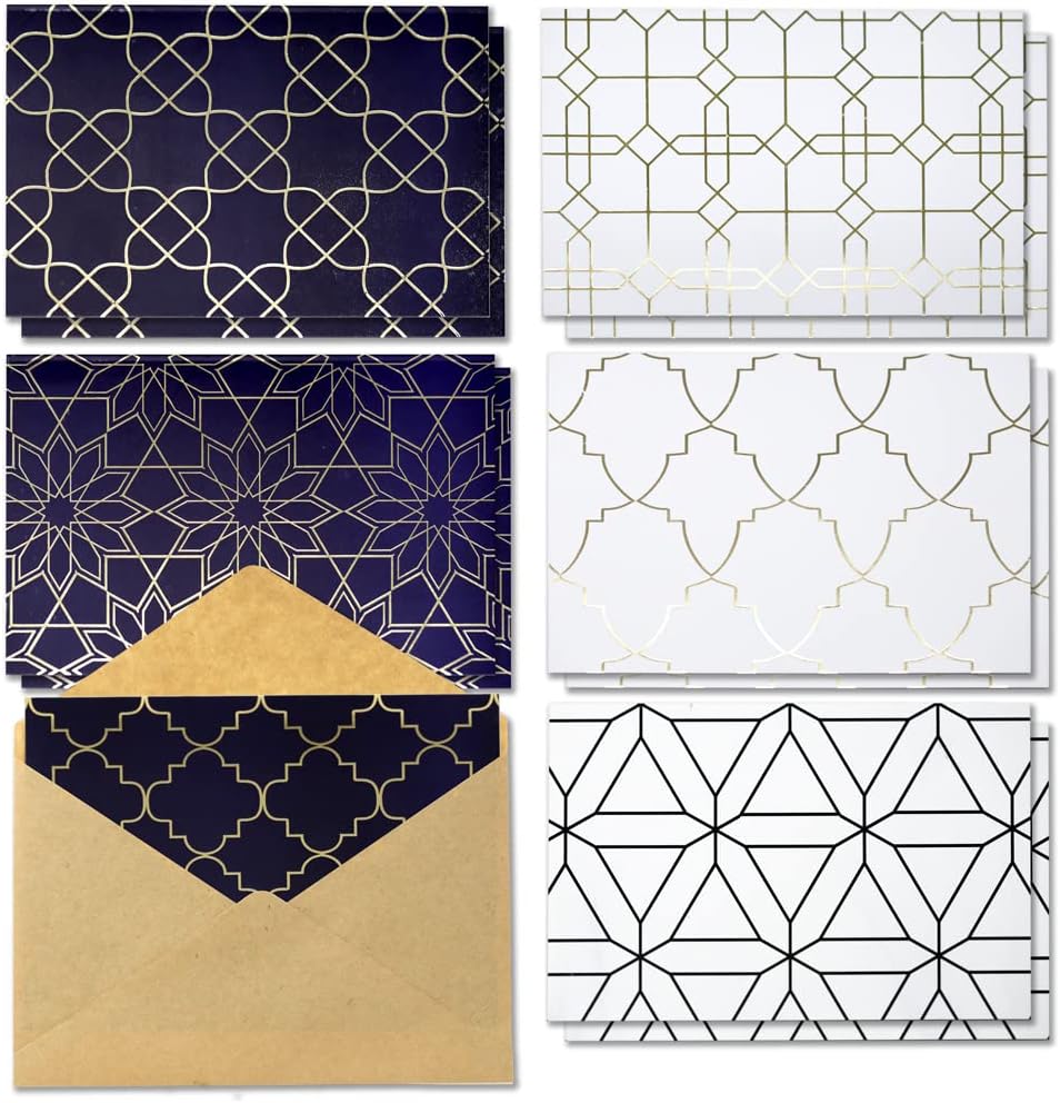 Confetti! all occasion greeting cards box set, 4 x 6 inch, assorted blank note cards & envelopes, 6 elegant gold foil geometric designs, blank inside (pack of 12)