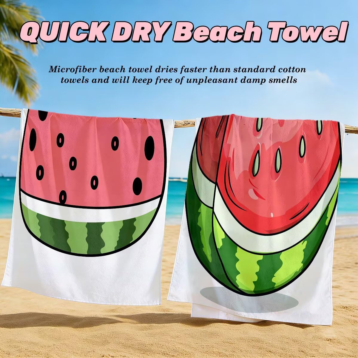 Toalla Playa 90x200 cm, Toalla Gimnasio Microfibra Secado Rapido, Juego de 2 Antiarena Toallas de Playa, Ligera Compacta Toallas Microfibra Grande para Viaje, Regalo Hombre Regalo Mujer (Sandía) -4859