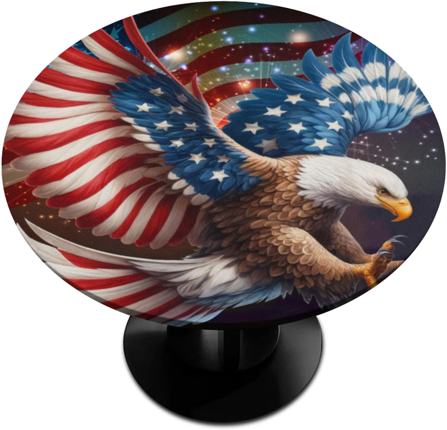 Round Tablecloth with Elastic Edge Eagles Flag Design Fitted Circle Table Cover wipeable Round Table Cloth for Indoor Outdoor Patio Dining Kitchen Decor for 45"-50" Tables