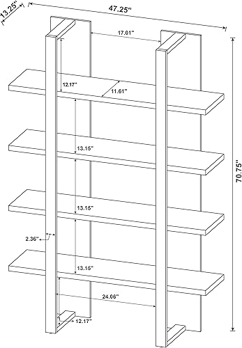Miniatura 3 de Coaster Danbrook - Estantería de madera con 4 estantes de longitud completa, color negro y nogal envejecido