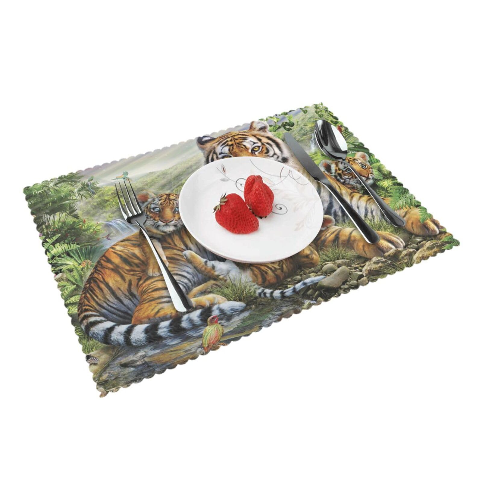 Jungle Tigers Cub Printed Placemats Set of 4 PCS Washable Placemat for Kitchen Table Heat-resistant Table Mats 45x30 CM