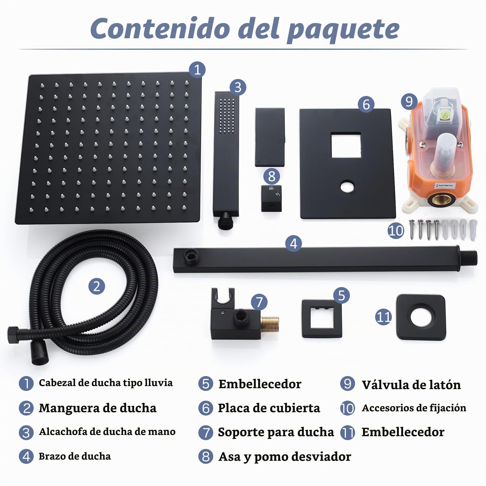 Namuoto Columna Ducha Empotrable Negro, Sistema de Ducha Empotrado Juego de Ducha con 24.5X24.5CM Alcachofa Grifo de Ducha