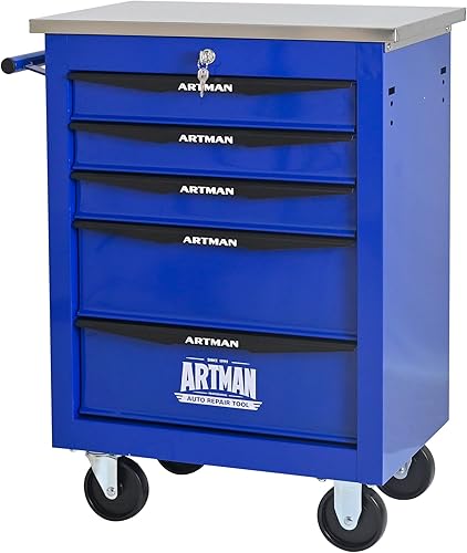 Miniatura 16 de Caja de herramientas con ruedas con 6 cajones, de acero inoxidable, multifuncional, con cerradura, con cerradura, carrito de herramientas rodante,