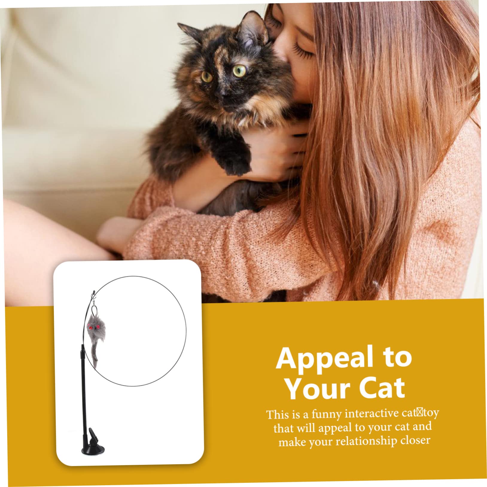 Happyyami Canne à Chat Interactive avec Ventouse Jouet Détachable pour Chats Intérieur Stimule Les Instincts De Chasse Et Renforce Le Lien avec Votre Animal
