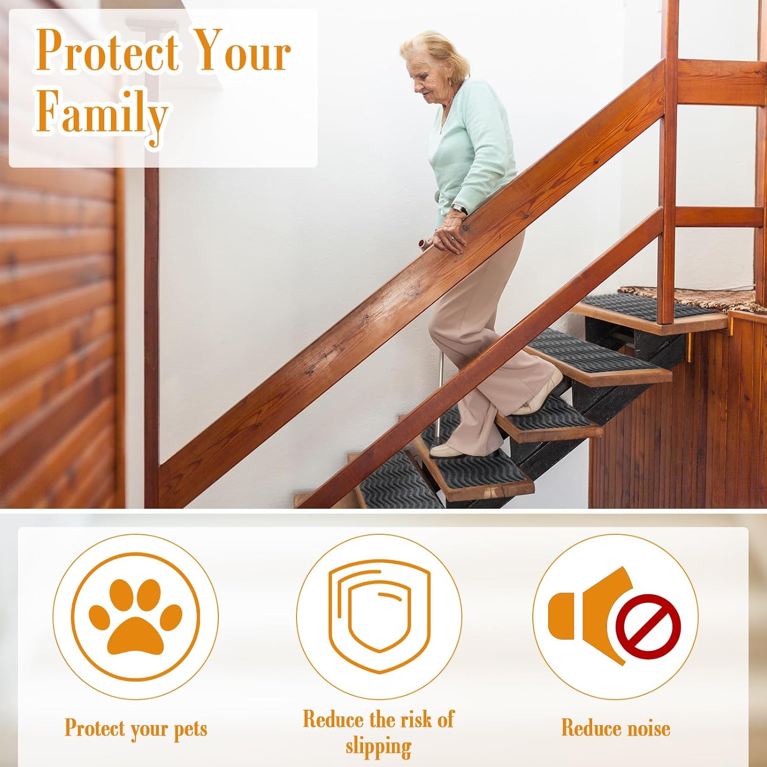 Breling 20 Packs Non Slip Stair Treads 30 x 8 Inches Stair Treads for Wooden Steps Indoor Carpet Mats with Reusable Adhesive for Pet Elderly Surface Polyester TPR Backing Indoor Rugs(Dark Gray)