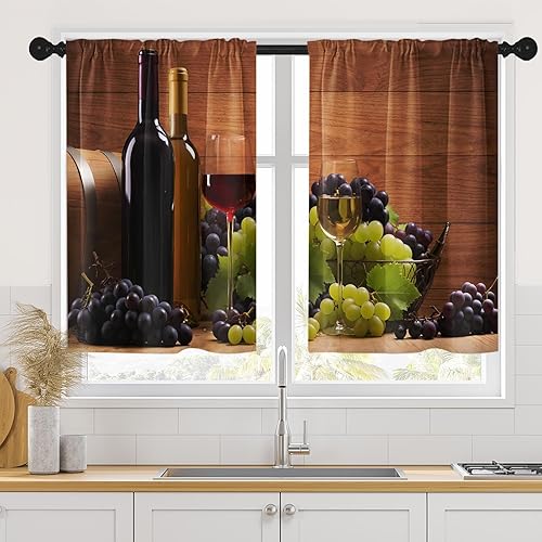 Cortinas de cocina de vino tinto Tayney de 36 pulgadas de largo, cortinas cortas vintage para ventana, cortinas de nivel sobre fregadero, juego