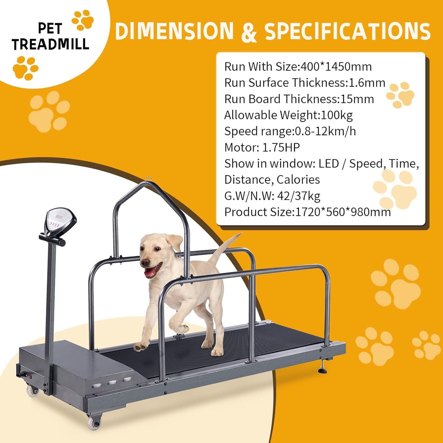 Cinta de Correr para Perros Grandes y medianos, Equipo de Ejercicio para Mascotas, con Pantalla LCD, Velocidad de 0,8 a 12 km/h, para Entrenamiento en Interiores y Exteriores A