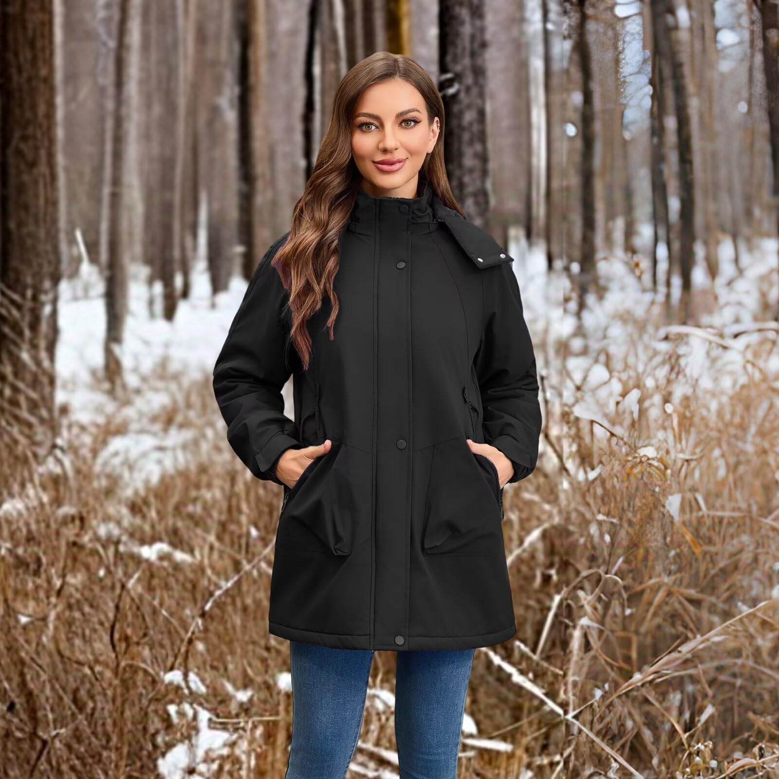Chaquetas impermeables ligeras para mujer Abrigos largos de softshell con forro polar cálido para otoño-invierno