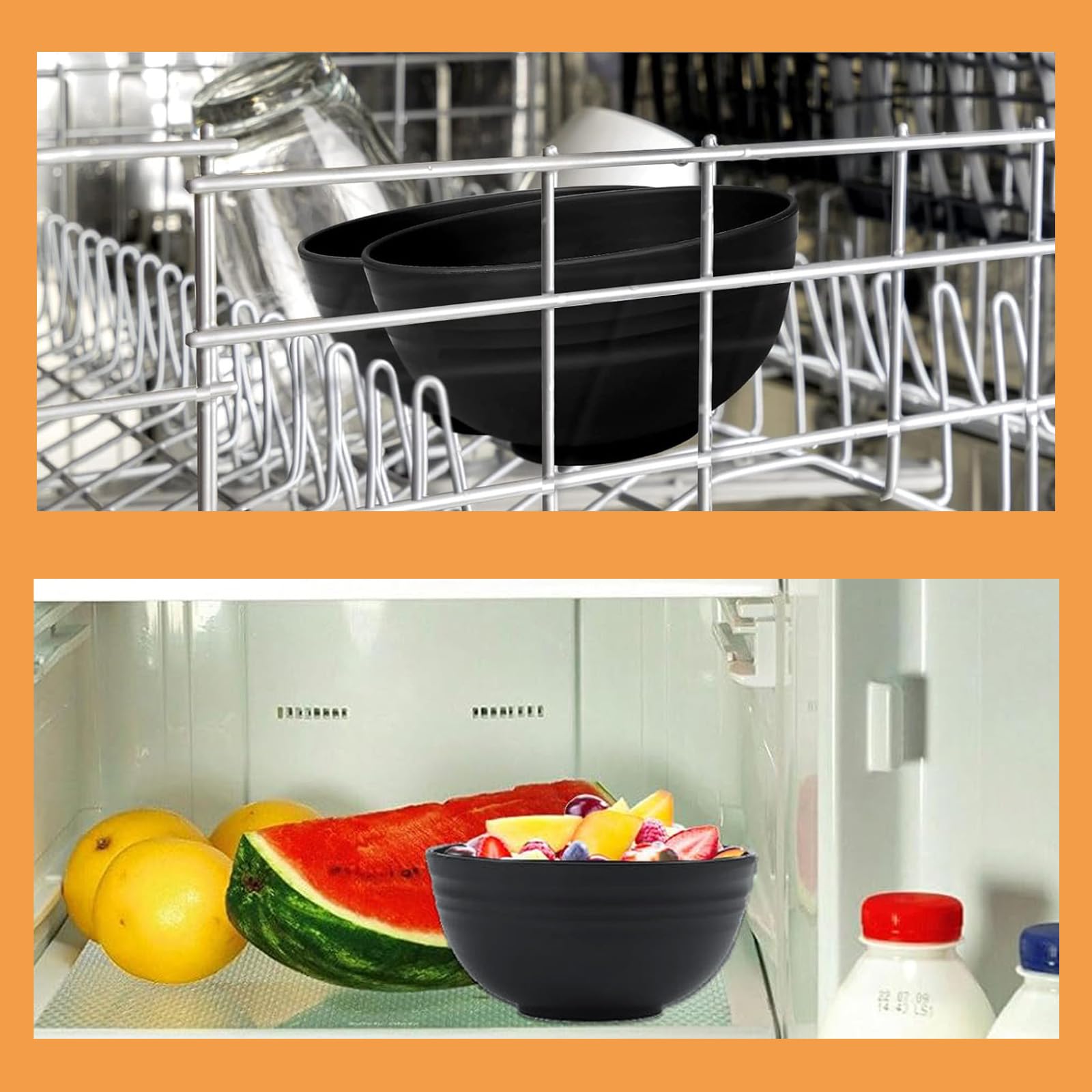 6 piezas Cuencos de Plástico Negro, 750 ml Bol Desayuno Plastico, Cuenco de Ramen Reutilizable, Cuenco Cereales, Cuencos de Sopa, para Hogares, Restaurantes, Jardines y Picnics, Negro