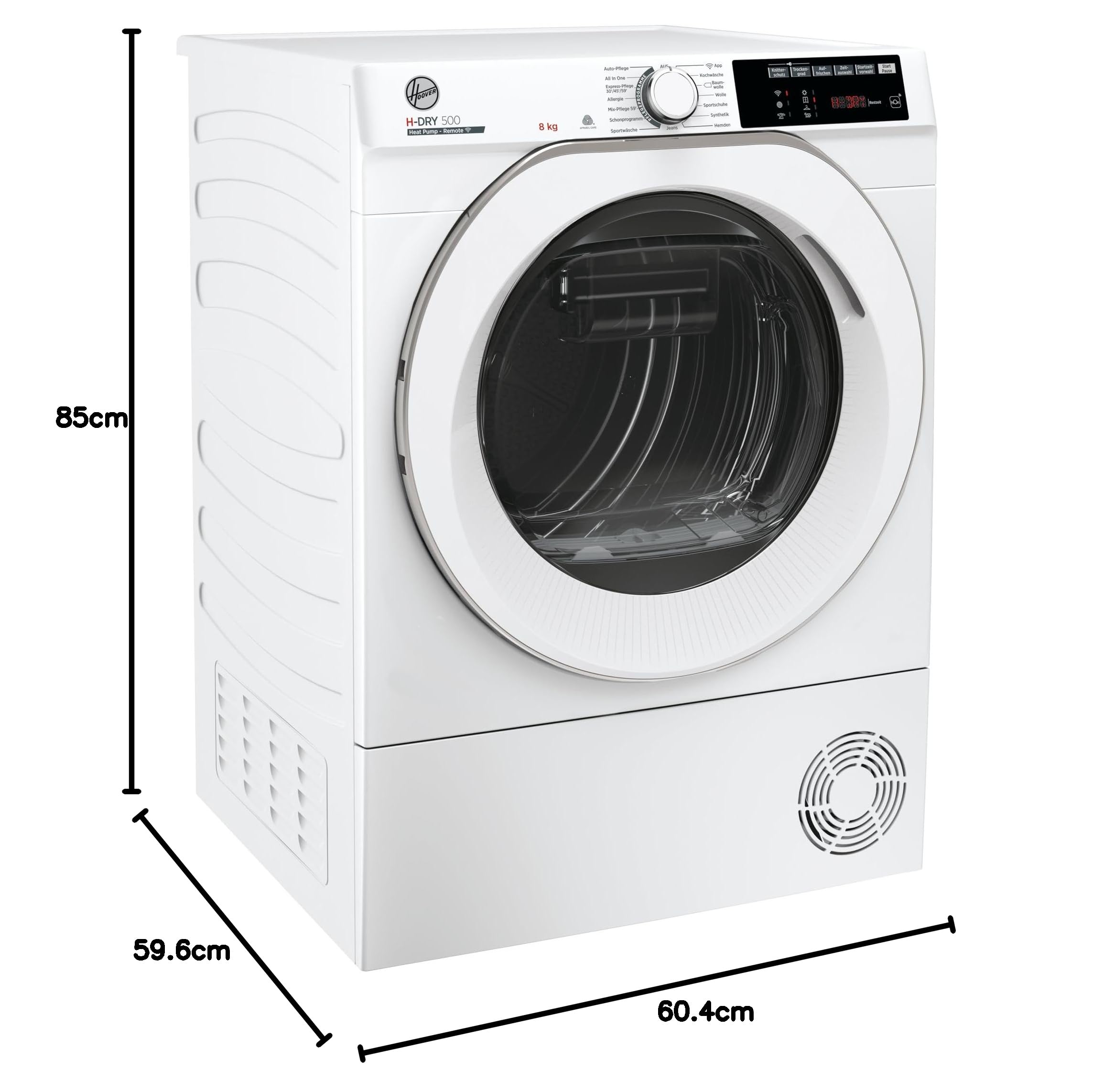 Hoover NDE H8A2TCES-84 Wärmepumpentrockner I 8 kg I Wi-Fi + Bluetooth-Technologie I AquaVision-Kondenswasserbehälter I deutsche Bedienblende