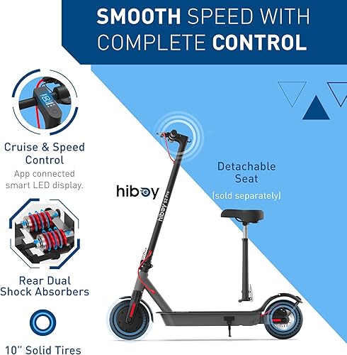 Miniatura 6 de Hiboy S2 Pro Electric Scooter 500W Motor 10 Solid Tires 25 Miles Range 19 Mph Folding Commuter Electric Scooter for Adults Optional Seat