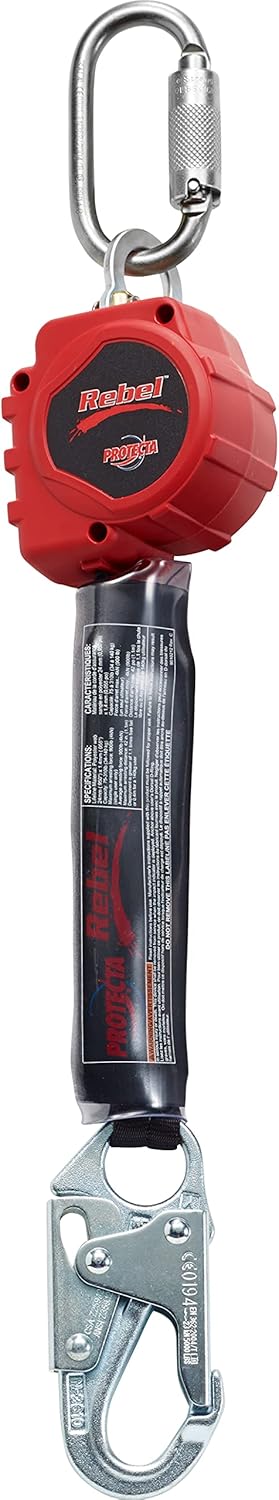 3M Protecta 3100403 Self Retracting Lifeline Rebel 6' (18M) Web, Steel Snap Hook and Carabiner, Black/Red