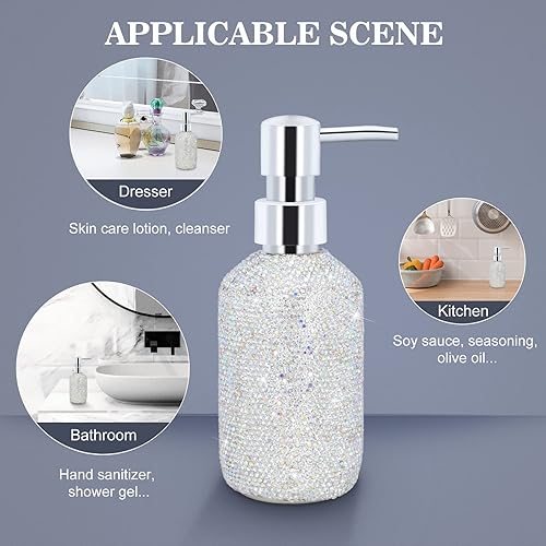 Miniatura 4 de Dispensador de jabón con diamantes de imitación brillantes con bomba a prueba de óxido, dispensador de loción para cocina, baño, botellas gruesas de