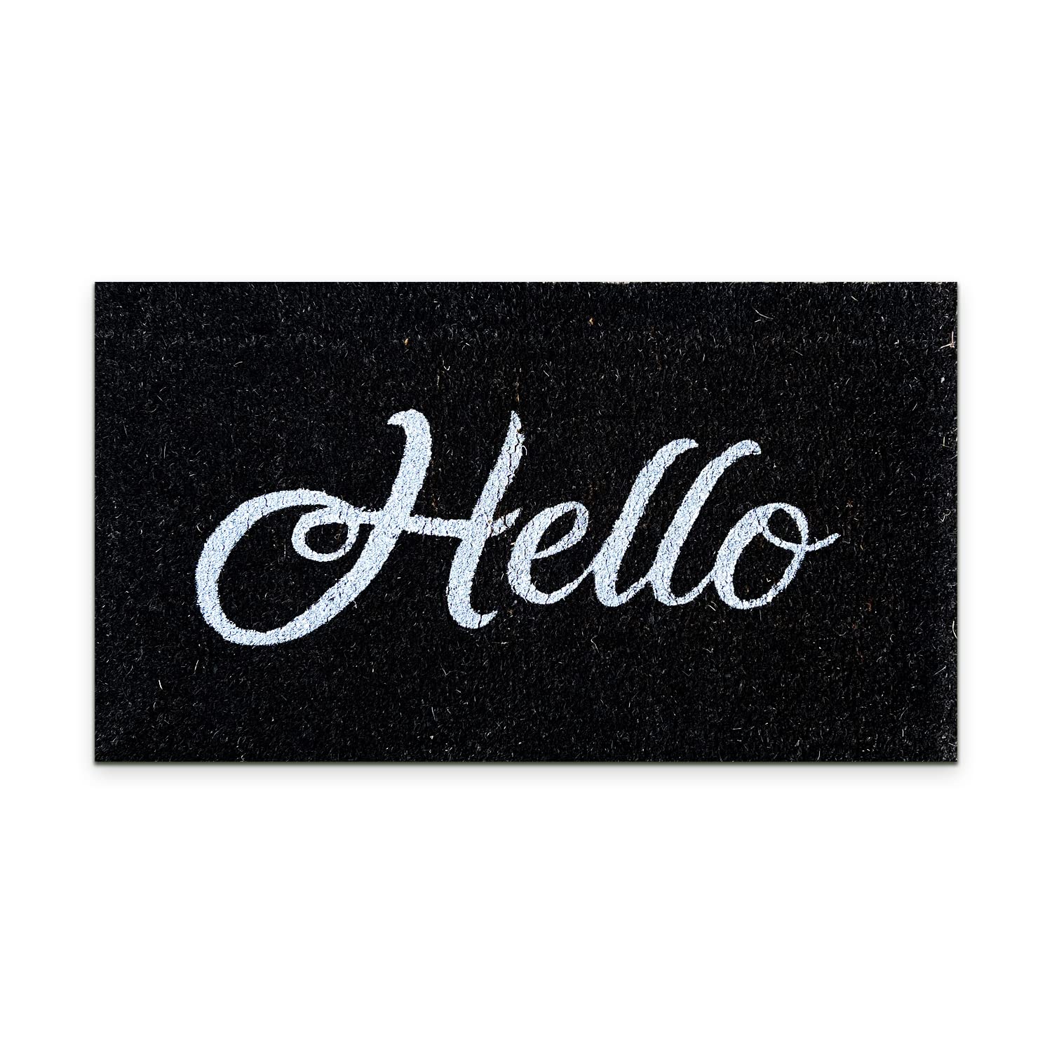 Coco Coir Door Mat with Heavy Duty Backing, Black Hello Doormat, 17”x30” Size, Easy to Clean Entry Mat, Beautiful Color and Sizing for Outdoor and Indoor uses, Home Décor