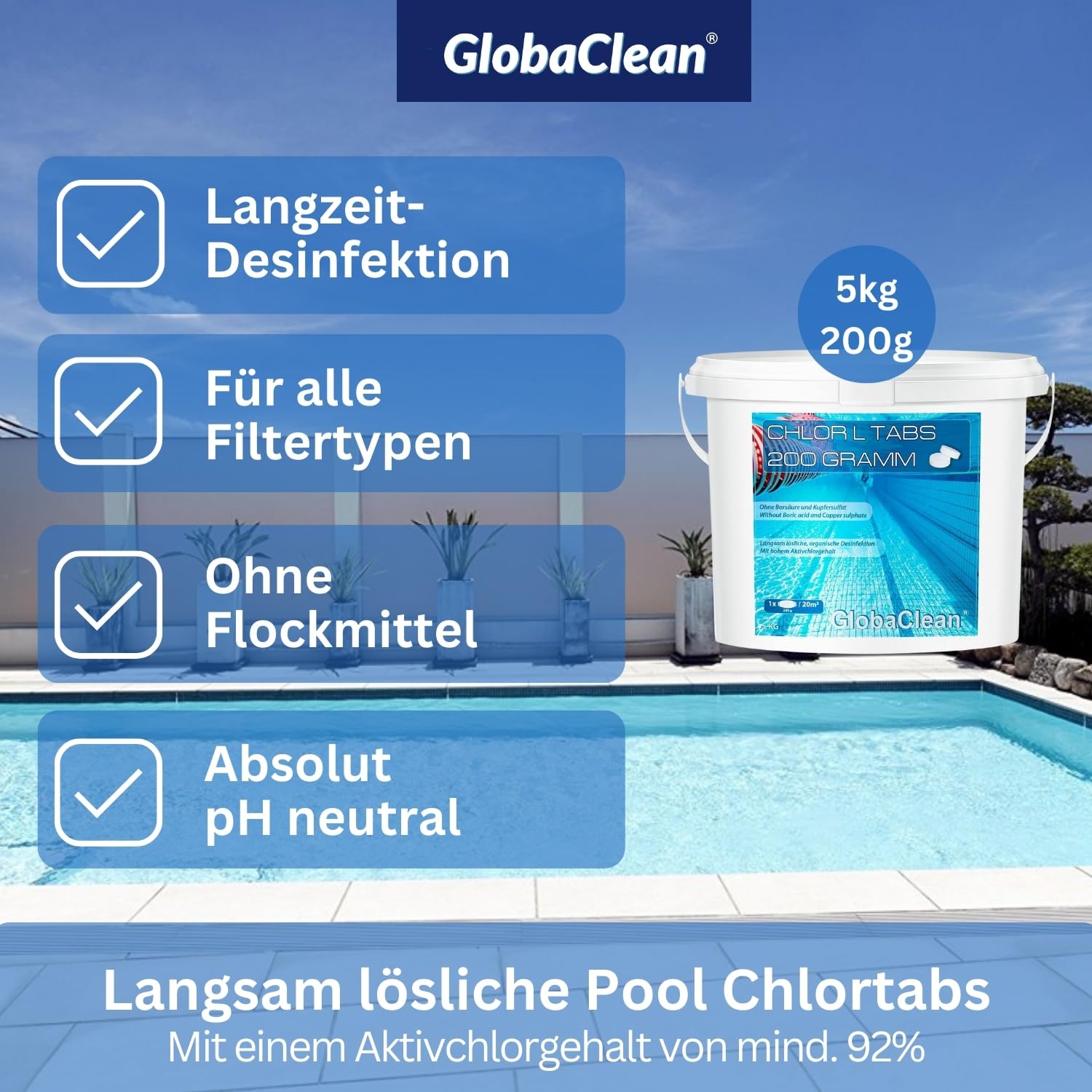 Chlortabletten für Pool ohne Flockungsmittel - Langsamlöslich – Chlor L Tabs 200g – 5kg
