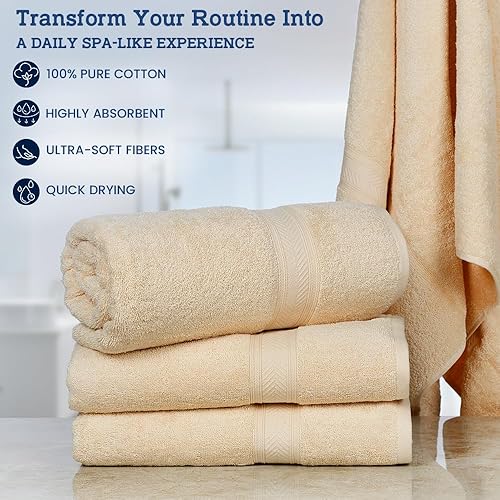 Miniatura 2 de Paquete de 4 toallas de baño (27 x 54), 100% algodón puro, toallas de baño de lujo, ligeras y altamente absorbentes, toallas de secado rápido para
