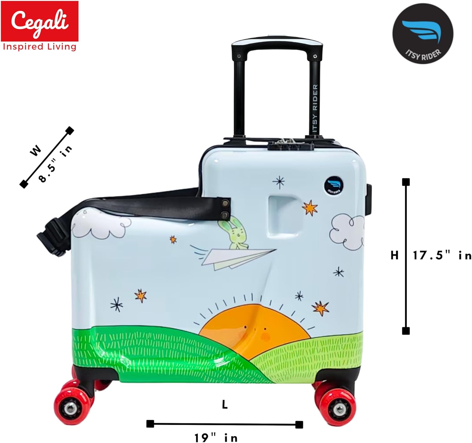 Itsy Rider 20" Ride-on Suitcase for Kids with Double Spinner Red Wheels (Blue Aero Flyer)