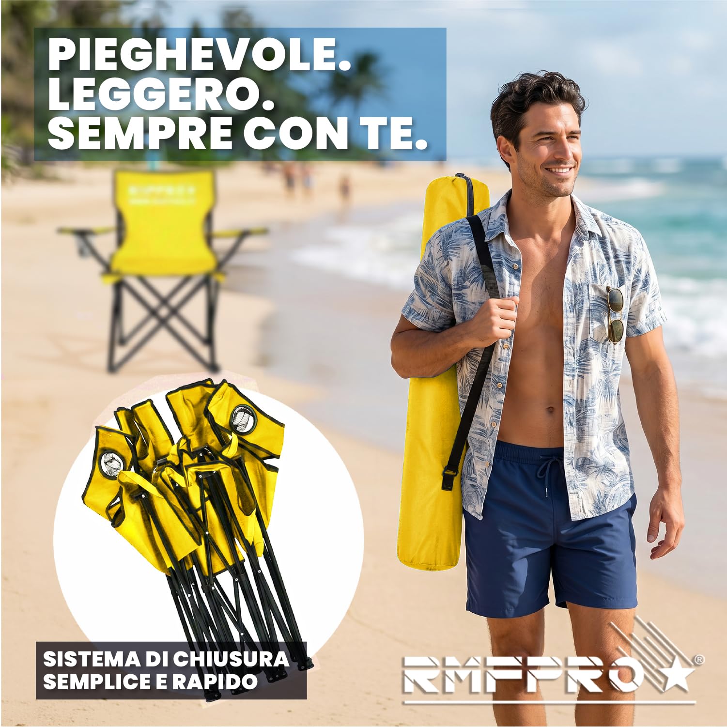 Set de 4 Sillas Camping Plegable con Asiento Cómodo y Relajante, Silla de Playa Portátil con Posavasos - Silla Mar y Jardín, Tejido Ligero Transportable Silla de Exterior Amarillo