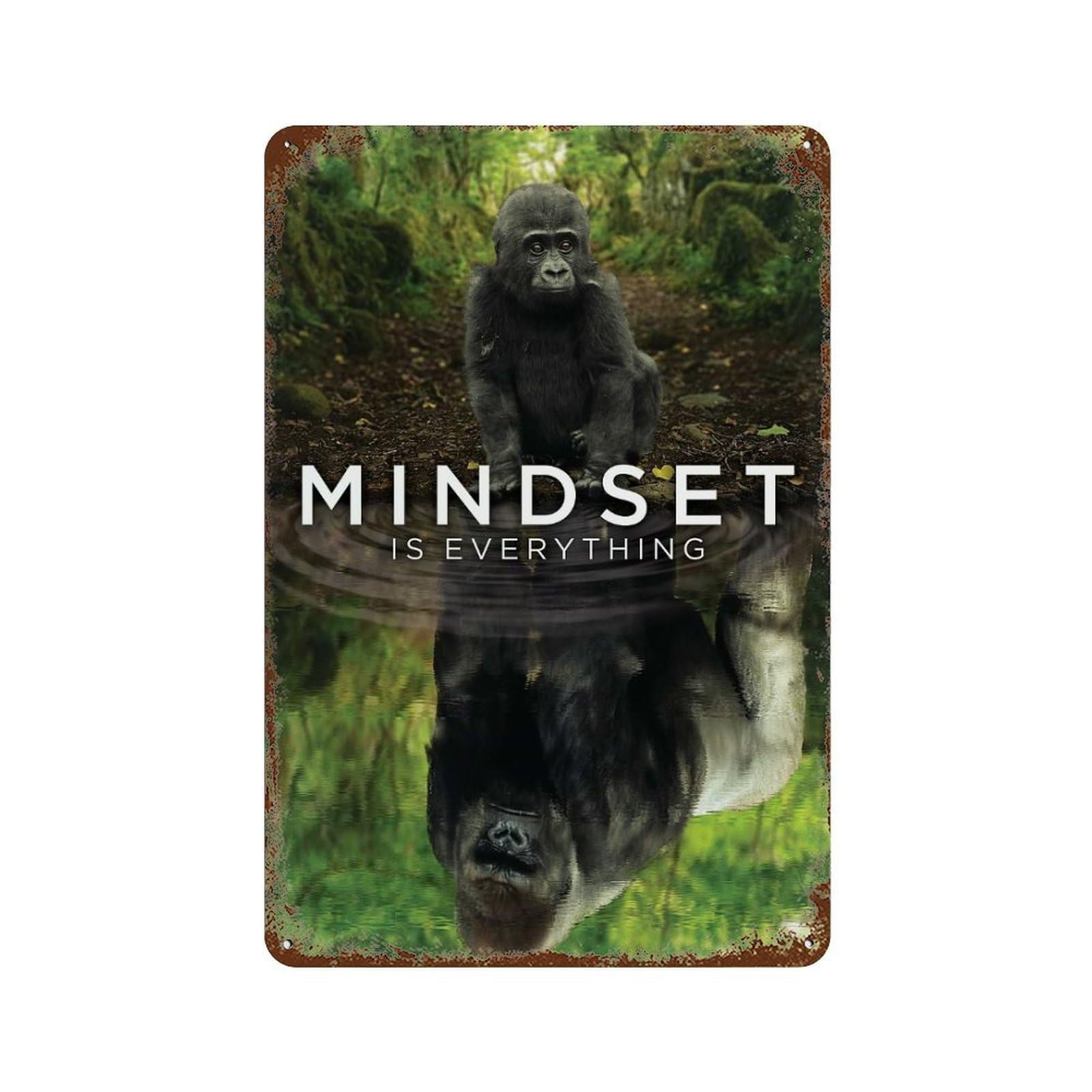 Rust Effect Gorilla MIndset Aged Metal Wall Plaque 11.8"x7.9", Shabby Chic Decor for Living Room, Hallway And Home Decor