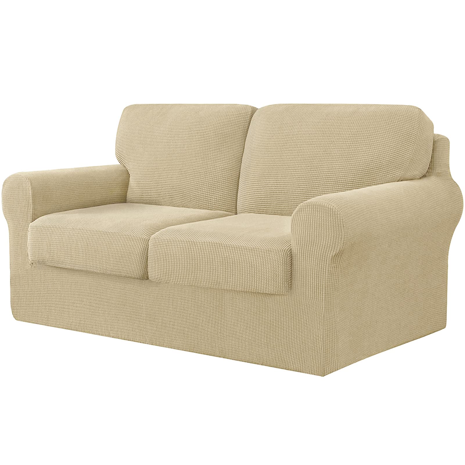 Juegos De Fundas De Sofá Con Respaldos Separados Y Cojines Para Asientos,Funda De Sofá Antideslizante Con Banda Elástica,Protector De Muebles De Jacquard Elástico (Cream color,2 Seater(145-178cm))