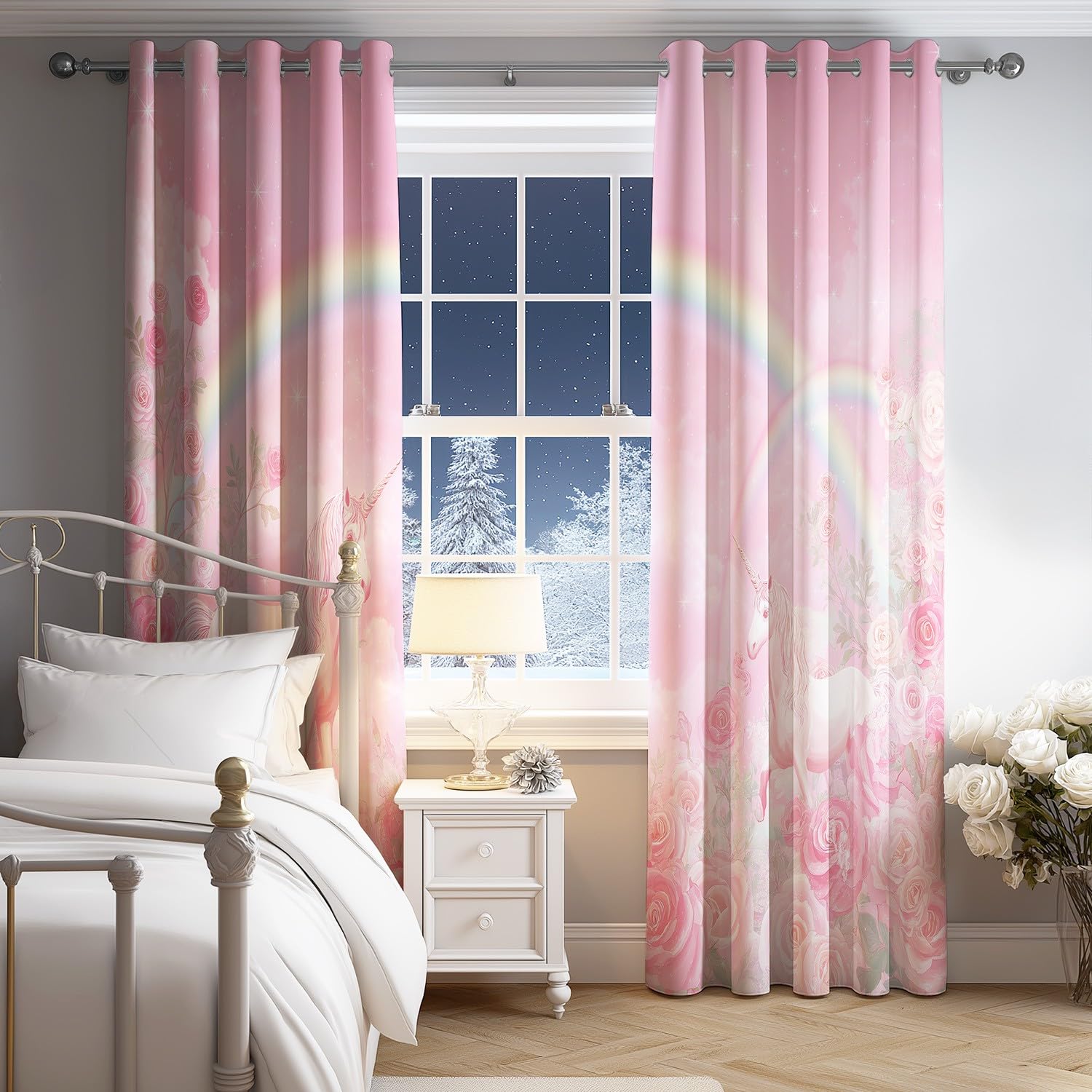 Générique Rideau Occultant Rêveur Animal Licorne - Lot de 2 Rideaux Opaque Rideaux à des Œillets Décoratifs Motif 200 x 240 CM pour la Chambre Le Salon et la Chambre d’Enfant Rose